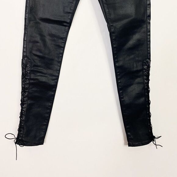 CLEARANCE Adriano Goldschmied The Farrah Skinny Ankle Black Coated Lace Up Jeans - Picture 5 of 7